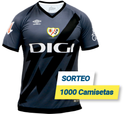 Contrata tu conexión a internet con la fibra óptica de DIGI y participa en el sorteo de 1000 camisetas oficiales del Rayo Vallecano. Para participar en el sorteo de la camiseta oficial de la tercera equipación del Rayo Vallecano, es necesario contratar fibra DIGI en cualquiera de sus modalidades y rellenar el formulario.